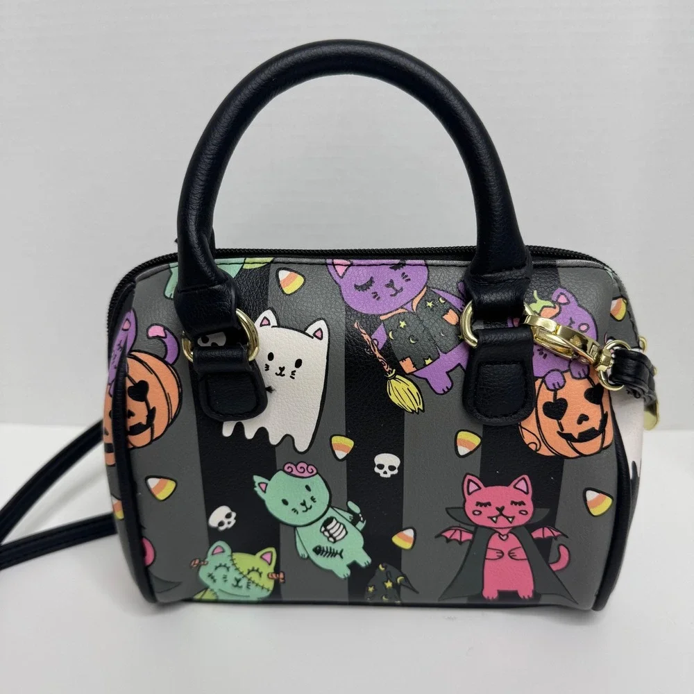 Luv Betsey Johnson Halloween Cat Mini Satchel Crossbody Bag Black Striped Spooky
